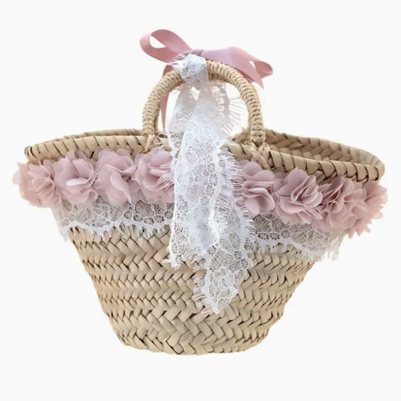 Water Lily Pink Wicker Carry Bag